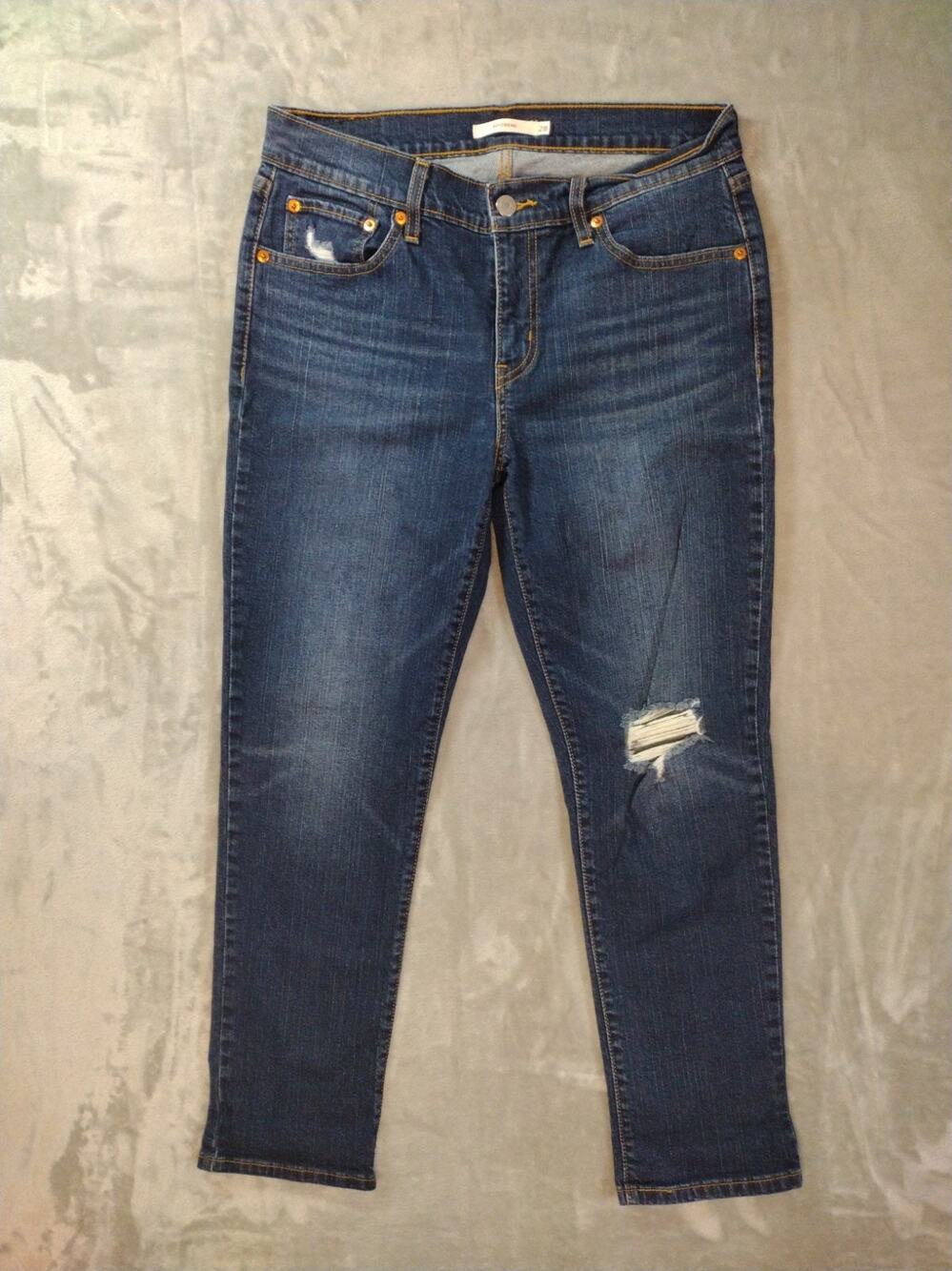Levi’s Boyfriend Jeans Womens 28×26 Dark Wash Straight Leg Distress Casual Y2K
